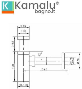 Kamalu - Sifone di scarico quadrato universale colore oro spazzolato | KS050G