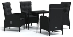 Set da pranzo da giardino 5 pz con cuscini nero