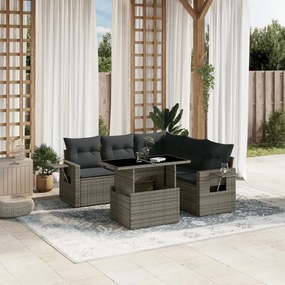 Set divano da giardino 6 pz con cuscini grigio in polyrattan