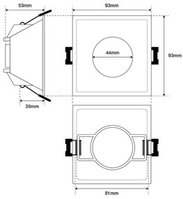 Faretto da Incasso Quadrato Bianco Fisso in Policarbonato Foro 85x85mm per GU10
