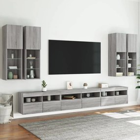 Set mobili tv a muro 7 pz con luci led grigio sonoma