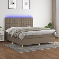 Letto a Molle con Materasso e LED Tortora 160x200 cm in Tessuto 3135769