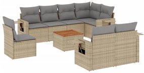 Set divano da giardino 9 pz con cuscini beige misto polyrattan