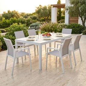 ALASKA - set tavolo in alluminio cm 214/280 x 100 x 75,5 h con 6 poltrone Lotus