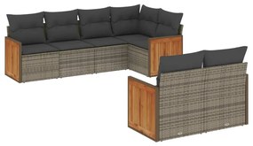 Set Divani da Giardino 7 pz con Cuscini Grigio in Polyrattan