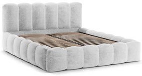 Letto matrimoniale imbottito grigio chiaro con spazio contenitivo e rete 200x200 cm Lupine - Micadoni Home