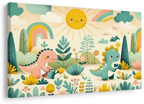 Quadro su tela – Giornata di gioco dei piccoli dinosauri nella natura