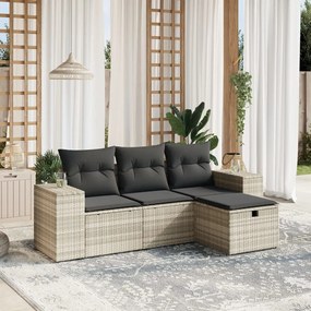 Set divano da giardino 4pz con cuscini grigio chiaro polyrattan