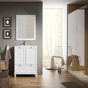 Mobile bagno da terra con lavabo L 60 cm neve, 2 ante per vasca centrale Unike