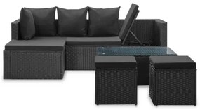 Set Divani da Giardino 4 pz Nero con Cuscini in Polyrattan