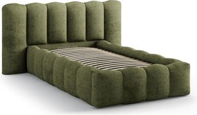 Letto singolo imbottito verde con contenitore con rete inclusa 90x200 cm Lupine – Micadoni