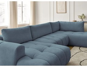 Divano angolare blu allungabile e con contenitore (penisola a destra/a U) con rivestimento in ciniglia Fuji – Bobochic Paris