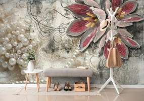 Carta da parati autoadesiva – Fiori con perle