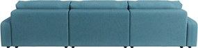 Divano angolare turchese allungabile/con contenitore (a U) con rivestimento in velluto a coste Sara – Ropez