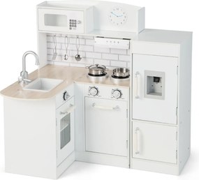 Costway Cucina ad angolo gioco per bambini con lavello fornelli cappa frigorifero, Cucinetta educativo in legno Bianco