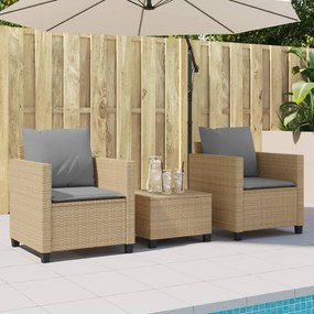 Set da bistrò 3 pz con cuscini beige in polyrattan