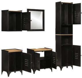 Set mobili da bagno 5 pz in ferro e legno massello di mango