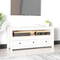 Mobile Porta TV Bianco 114x35x52 cm in Legno Massello di Pino 821503