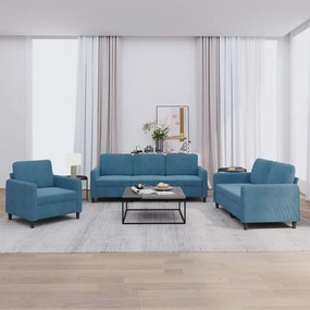 Set Di Divani 3 Pz Blu İn Velluto /