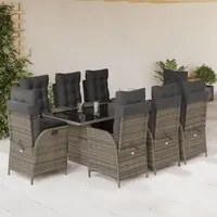 Set da Pranzo da Giardino 9 pz con Cuscini in Polyrattan Grigio 3213122