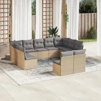 Set Divani da Giardino 11 pz con Cuscini Beige in Polyrattan 3218349