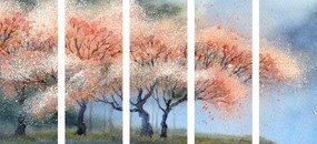 Quadri 5 pezzi – Alberi fioriti ad acquerello