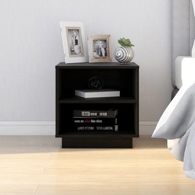 Comodino Nero 40x34x40 Cm İn Legno Massello Di Pino /
