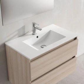 Lavabo a incasso rettangolare vasca centrale Flat L 81 x H 18 x P 46 cm in ceramica bianco lucido