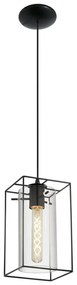 Lampadario Moderno Loncino nero paralume trasparente E27 Ø15cm EGLO