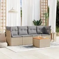 Set Divano da Giardino 5 pz con Cuscini Beige in Polyrattan 3223476