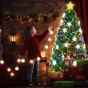 Albero Di Natale Artificiale 240 Cm Con Luci LED E Fiocchi Di Neve Luminosi - Supporto In Metallo - 4