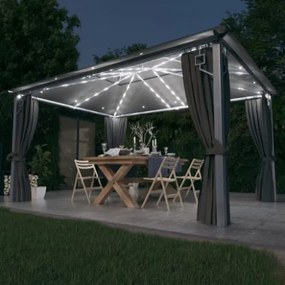 Gazebo con Tende e Luci LED 400x300 cm Antracite in Alluminio