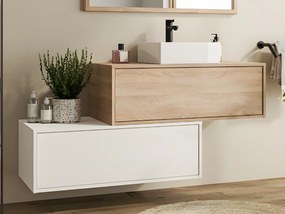 Mobile per bagno sospeso con lavabo singolo e due cassetti 94 cm Bianco e Naturale chiaro - TEANA II