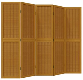 Divisorio ambienti 5 pannelli marrone legno massello paulownia