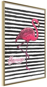 Poster  Flamingo on Striped Background  Cornice Quadri Cornice d'oro, Larghezza x Altezza Home decor 30x45