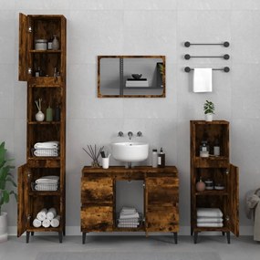 Set Mobili Da Bagno 3 Pz Rovere Fumo İn Legno Multistrato /