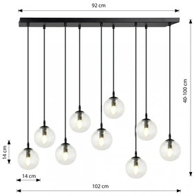 Lampadario a Sospensione in Acciaio e Vetro COSMO 9 Nero 9xE14 Colore delle Sfere Trasparente