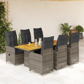 Set bistrò da giardino 7 pz con cuscini in polyrattan grigio