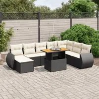 Set Divani da Giardino 9 pz con Cuscini Nero in Polyrattan 3275849