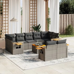 Set divano da giardino 10 pz con cuscini grigio in polyrattan