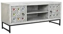 Mobile TV DKD Home Decor Bianco Beige Grigio Multicolore Ceramica Legno di mango 130 x 40 x 56 cm