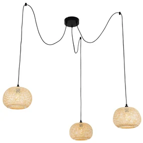 Lampada a sospensione da esterno orientale in bambù a 3 luci IP44 - Rafael
