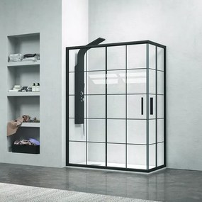 Box doccia 120x70 nero opaco con vetro a quadrati neri NICO-B1000 - KAMALU