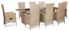 Set da pranzo da giardino 9 pz con cuscini in polyrattan beige