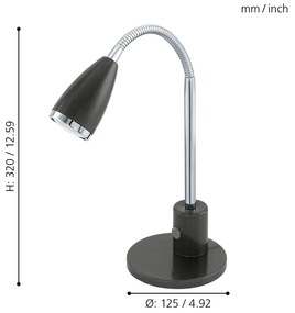 Lampada Da Tavolo Contemporanea Fox Acciaio Antracite 1 Luce Gu10 2,8W