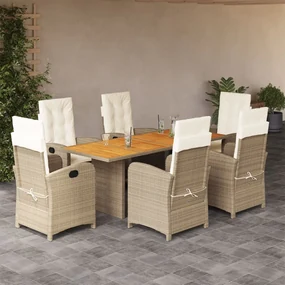 Set pranzo da giardino 7 pz con cuscini beige misto polyrattan