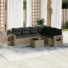 Set divani da giardino 7 pz con cuscini grigio in polyrattan