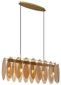 Lampada a sospensione Art Déco oro con vetro ambrato ovale 5 luci - Mochan