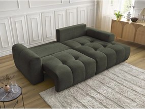 Divano angolare color kaki allungabile/con contenitore (con penisola a destra/con chaise lounge) con rivestimento in ciniglia Roxelane – Bobochic Paris