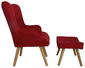 Poltrona e pouf in tessuto con gambe in legno seduta imbottita Rosso